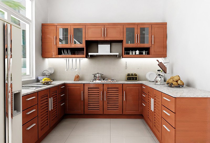 Chia sẻ kinh nghiệm đóng tủ bếp gỗ đẹp giá rẻ 11 Đóng tủ bếp chữ I gỗ công nghiệp chắc chắn, bền bỉ được bố trí phân chia các khoang rất thông minh