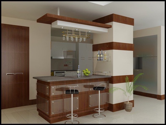 Hình 26: Tham khảo thiết kế cho căn bếp với mục dích chứa nhiều vật dụng hơn với tủ đỏ kết hợp quầy bar