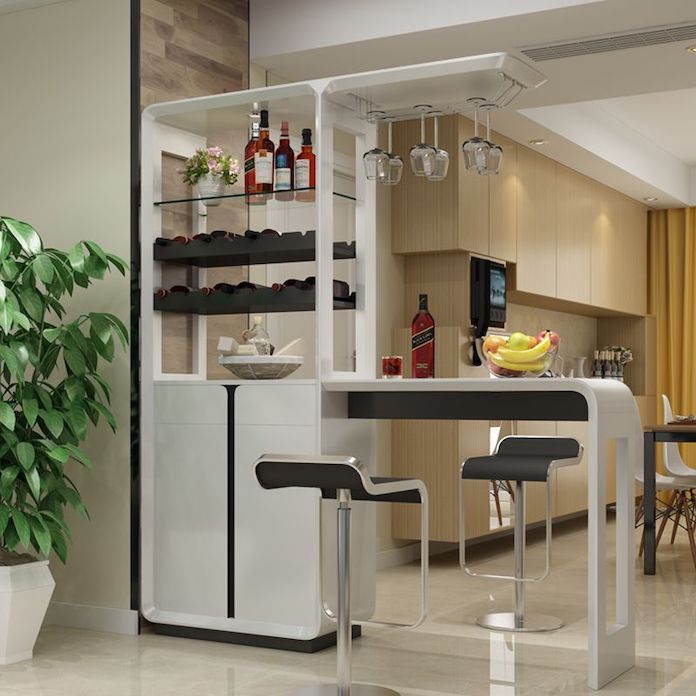 Hình 6: Tủ bếp có quầy bar mini gỗ công nghiệp kết hợp sắc màu trắng tinh tế cho không gian nhà bạn hoàn hảo hơn