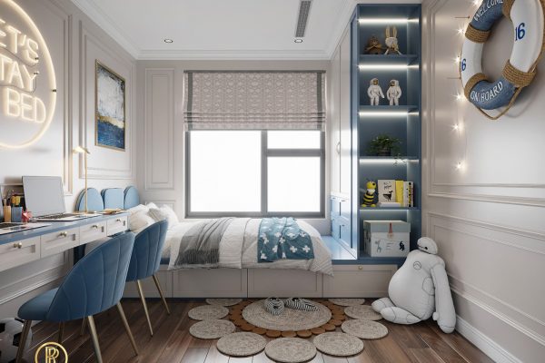 Thiết kế chung cư 3 phòng ngủ 105m2 tân cổ điển 20 phong ngu con trai 3