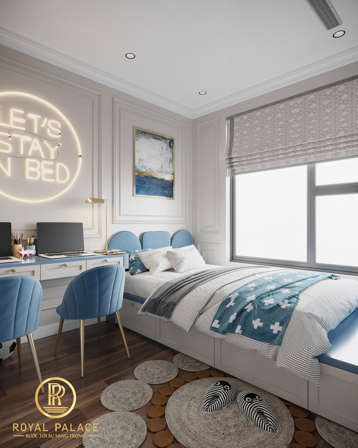 Thiết kế chung cư 3 phòng ngủ 105m2 tân cổ điển 50 phong ngu con trai 4