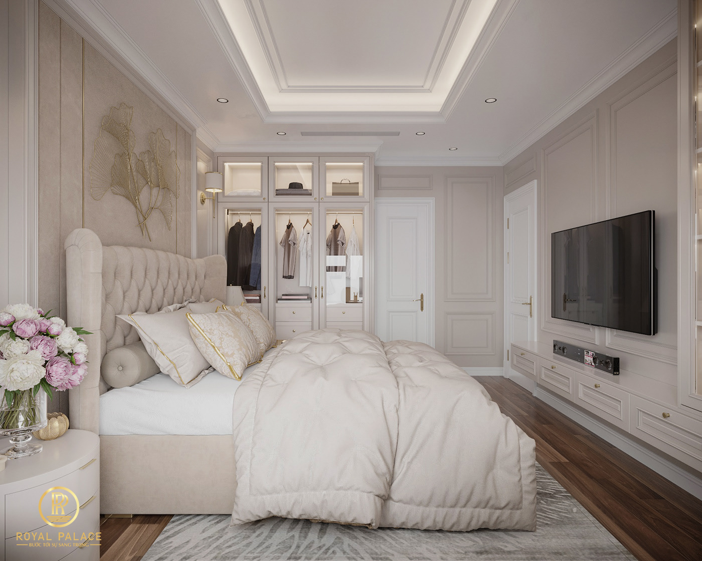Thiết kế chung cư 3 phòng ngủ 105m2 tân cổ điển 43 Bố trí phòng ngủ master trong thiết kế chung cư 3 phòng ngủ