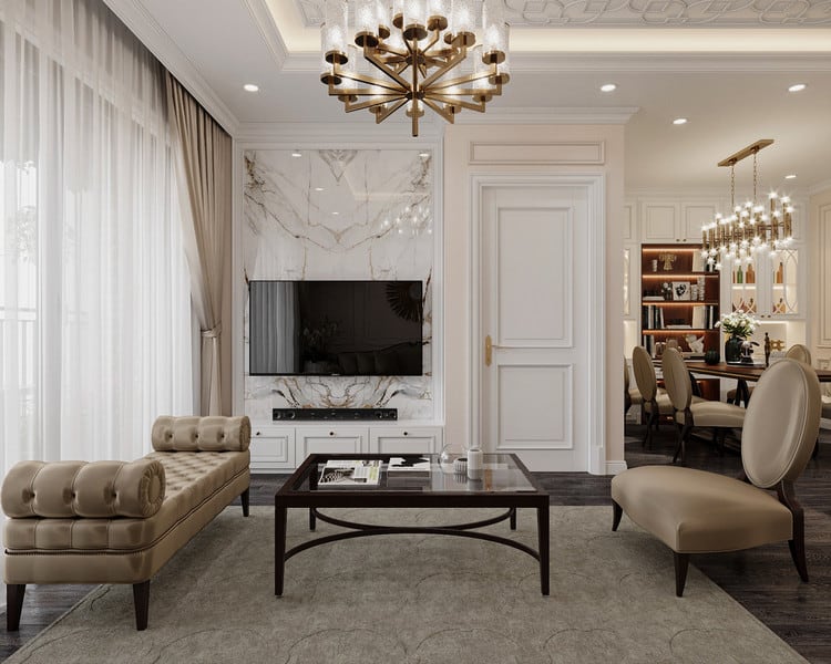 Mẫu thiết kế chung cư 2 phòng ngủ tân cổ điển hơi hướng Châu Âu 10 Mau thiet ke noi that chung cu tan co dien phong khach 2