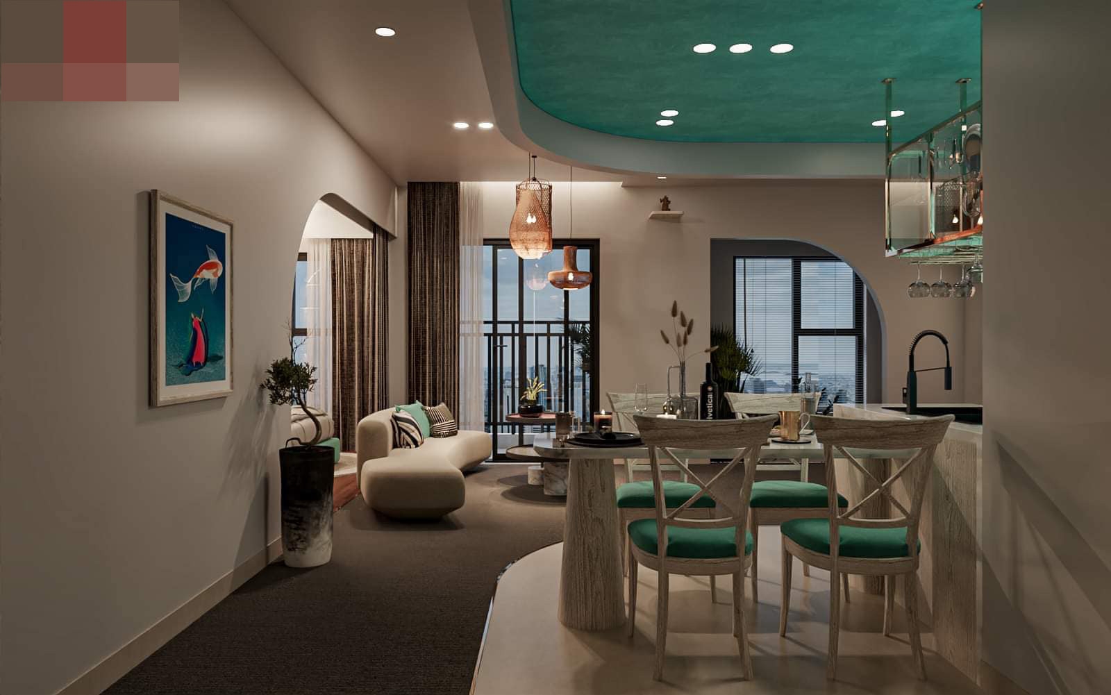 Căn hộ 55m2 ở Bình Dương mang màu xanh mát mẻ, đẹp mê mẩn Thiết kế chung cư 55m2 mang màu xanh mát mẻ, đẹp mê mẩn