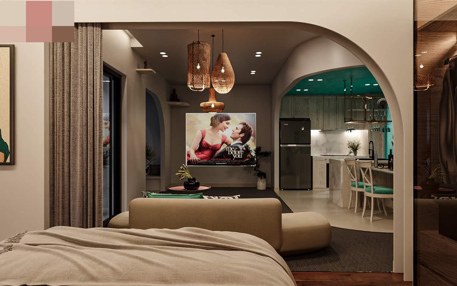 Căn hộ 55m2 ở Bình Dương mang màu xanh mát mẻ, đẹp mê mẩn Thiết kế chung cư 55m2 mang màu xanh mát mẻ, đẹp mê mẩn