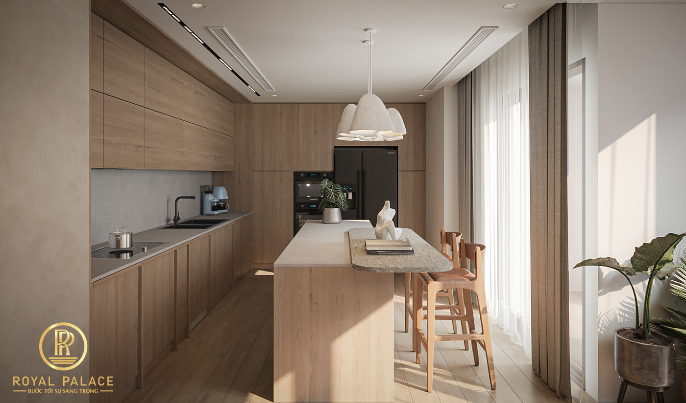 không gian khu vực bếp trong thiết kế căn hộ duplex
