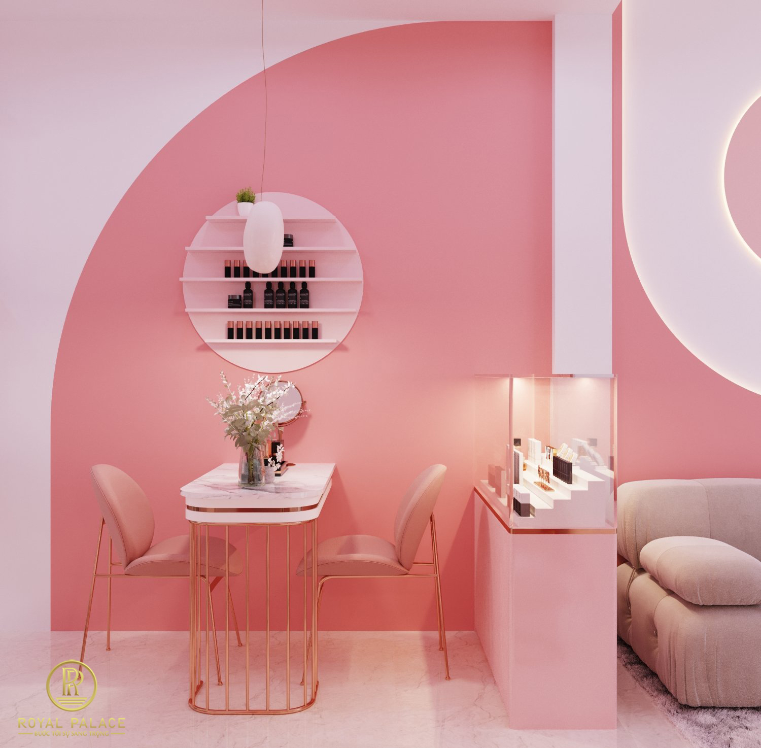 mẫu thiết kế spa màu hồng ngọt ngào