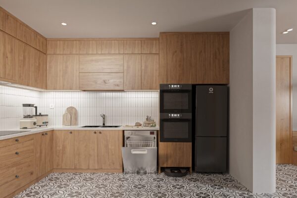 Thi Công Nội Thất Chung Cư 2 Ngủ 85m2 Vinhome Smart City Thoáng Mát 7 Thiết kế âm tường gọn gàng, sang trọng