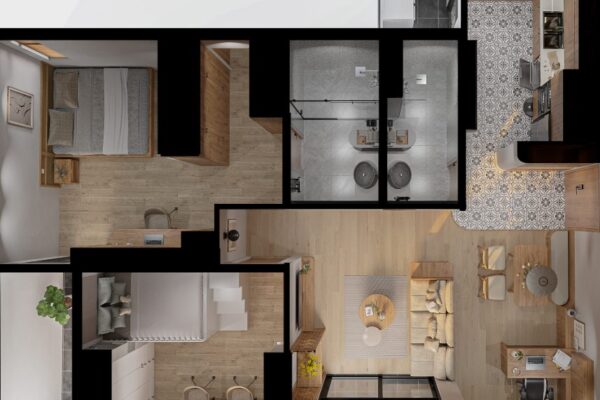 Thi Công Nội Thất Chung Cư 2 Ngủ 85m2 Vinhome Smart City Thoáng Mát 15 Tổng quan căn phòng 2 ngủ Vinhome Smart city SA2