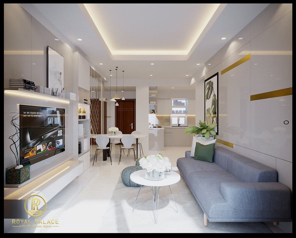 Toàn bộ được thiết kế với tông trắng giúp căn phòng trở nên sáng và rộng hơn