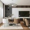 Thiết kế nội thất chung cư Home City 105m2 3 phòng ngủ tại quận Cầu Giấy, Hà Nội – Phong cách Modern Luxury đẳng cấp 26 phòng khách với thiết kế tủ trưng bày, kết hợp điểm nhấn bằng vách ngăn tường kết hợp vách tivi đá vân mây hài hòa, tinh tế