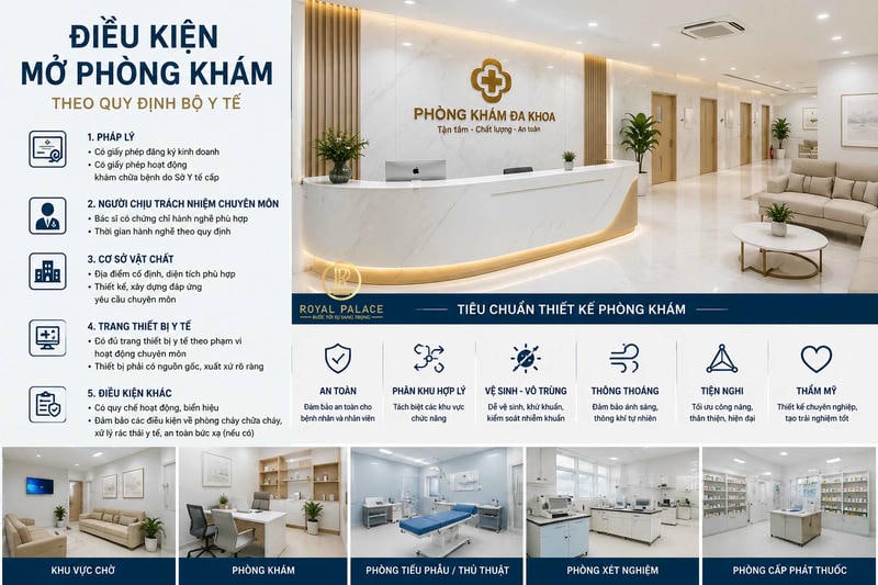 9 Lý Do Cốt Lõi Khiến Phòng Khám Không Được Cấp Phép Hoặc Bị Thu Hồi, Đình Chỉ 7 Điều kiện mở phòng khám - tiêu chuẩn thiết kế phòng khám theo quy định Bộ Y Tế