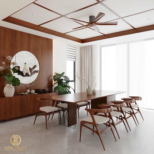 Thiết Kế Nội Thất Nhà Phố Hiện Đại, Sang Trọng Tại Thái Bình 19 Khu vực bàn ăn được thiết kế theo phong cách hiện đại kết hợp nét Á Đông tinh tế. Bộ bàn ăn gỗ tự nhiên với kiểu dáng tối giản, đường nét thanh thoát mang lại cảm giác ấm cúng và gần gũi