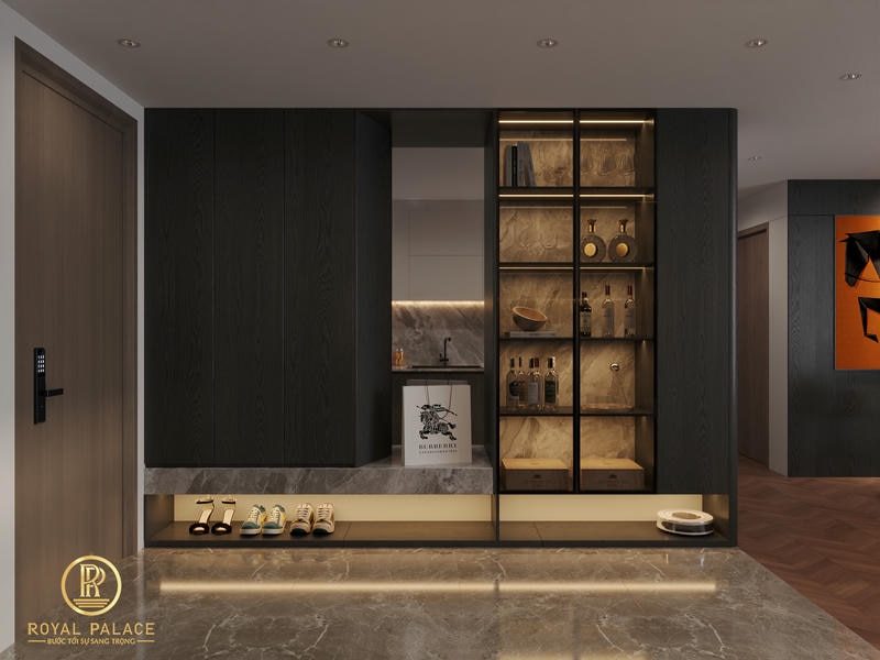 Thiết Kế Nội Thất Chung Cư Lumiere Vinsmart City 75m2 2 Phòng Ngủ 23 Tủ lưu trữ bên cạnh lối vào