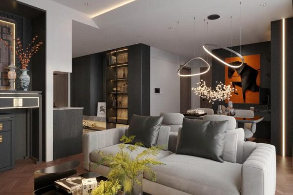 Thiết Kế Nội Thất Chung Cư Lumiere Vinsmart City 75m2 2 Phòng Ngủ 3 Nội thất phòng khách chung cư Lumiere 75m2 ảnh 1