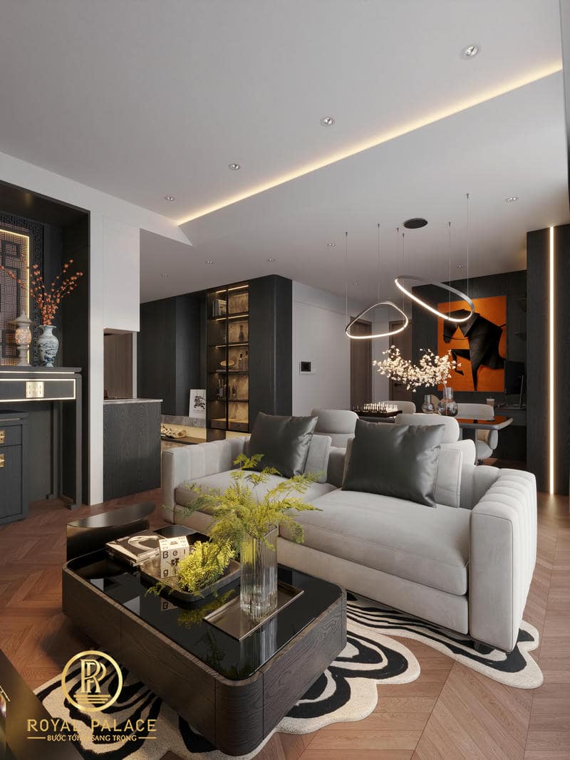 Thiết Kế Nội Thất Chung Cư Lumiere Vinsmart City 75m2 2 Phòng Ngủ 24 Nội thất phòng khách chung cư Lumiere 75m2 ảnh 1
