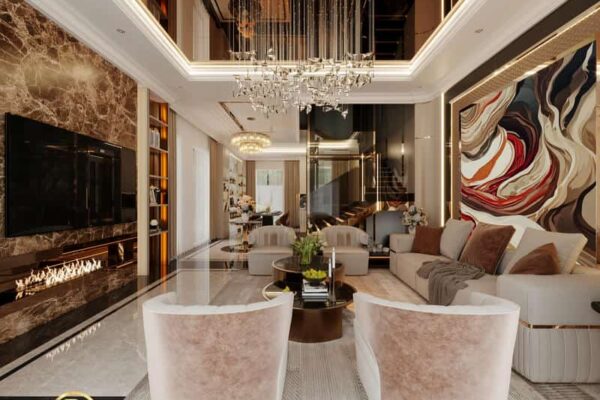 Thiết kế nội thất phòng khách 2 nhà phố liền kề Vinhome Cổ loa